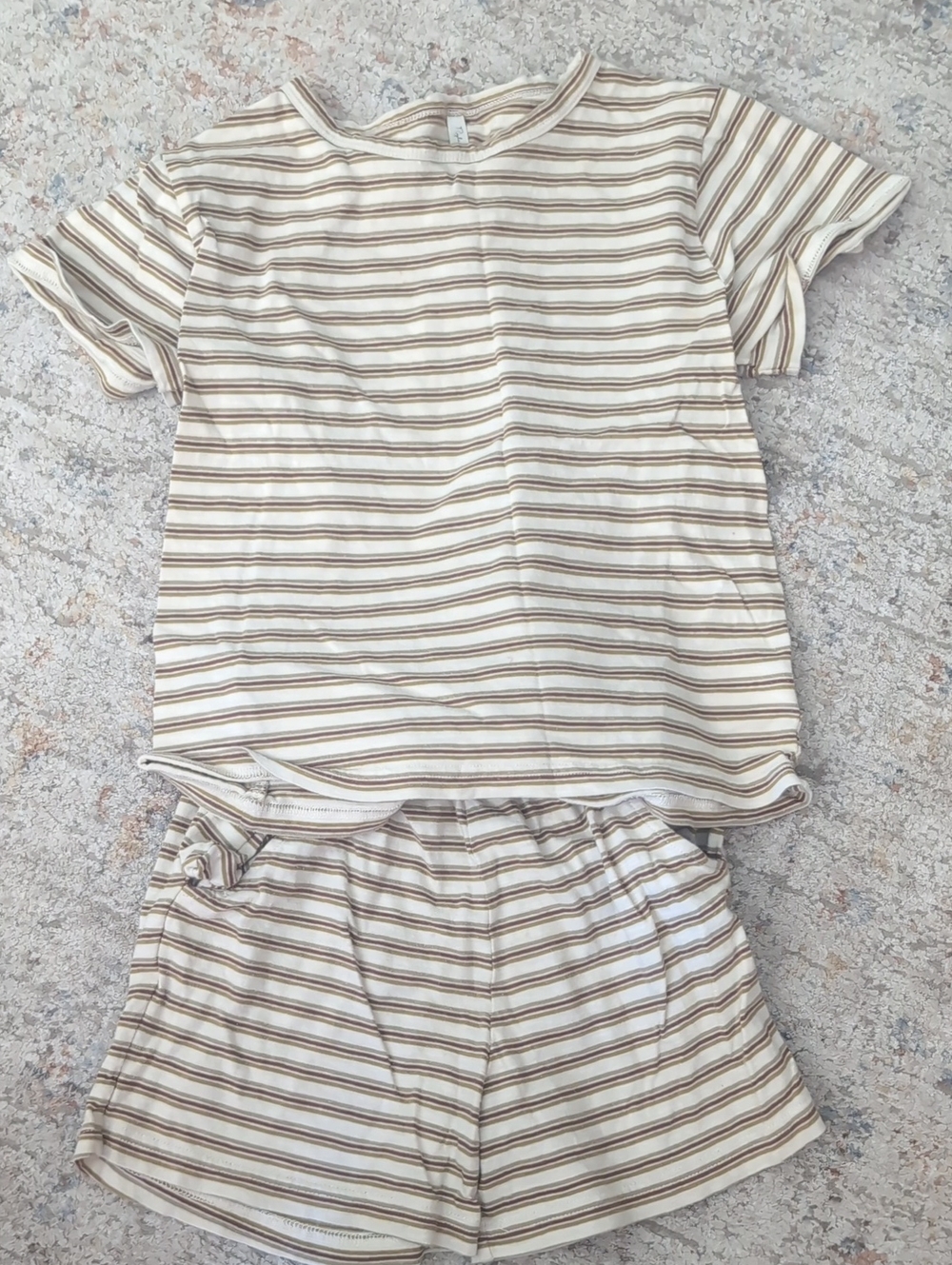 Rylee And Cru Kids Cream and Brown Striped Short Set